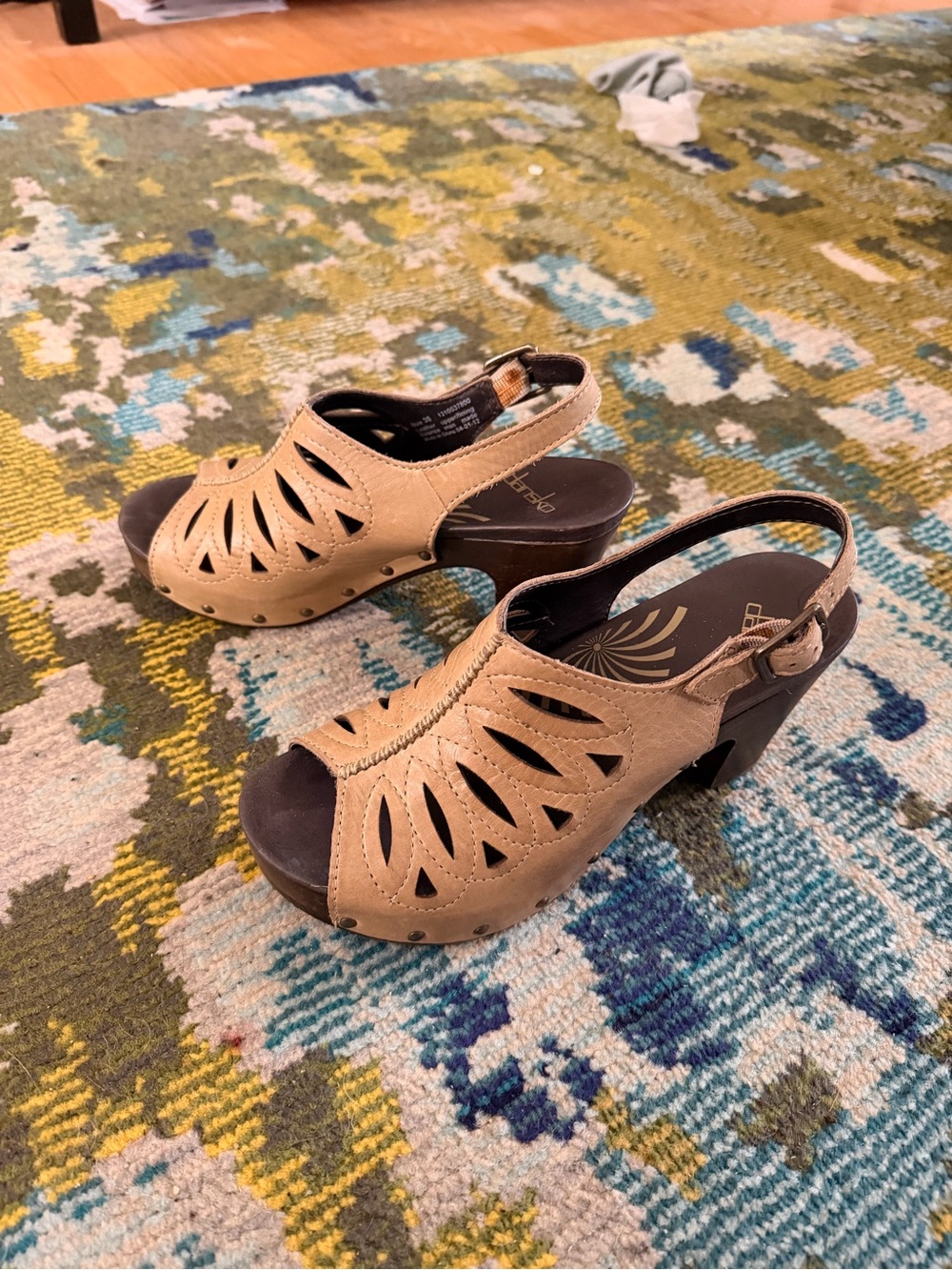 Dansko Tan Leather Cutout Slingback Sandals